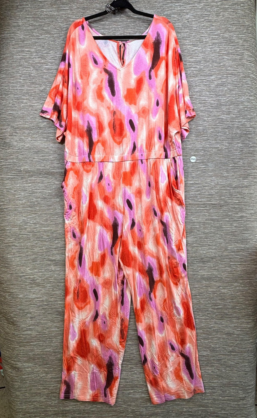 Brandis Jumpsuit Womens 2X Multicolor Tie Dye Short Sleeve V-Neck Jersey Stretch